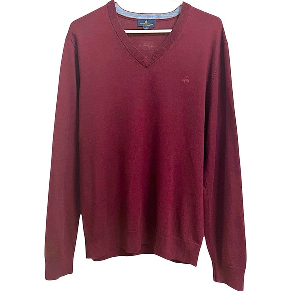BROOKS BROTHERS MENS V-NECK EXTRA FINE MERINO WOOL BURGUNDY SWEATER SIZE LARGE - Picture 1 of 8
